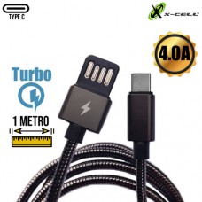 Cabo USB Type C Turbo Blindado Inox 1m 4.0A X-Cell XC-CD-53 - Preto